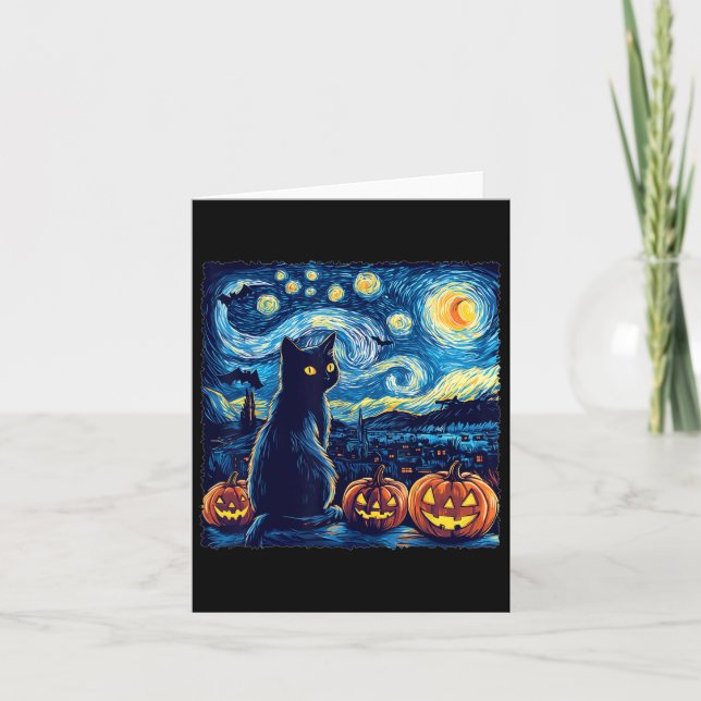 Tarjeta Cat Starry Night Van Gogh Cat Para Cat Lover Cat D (Anverso)