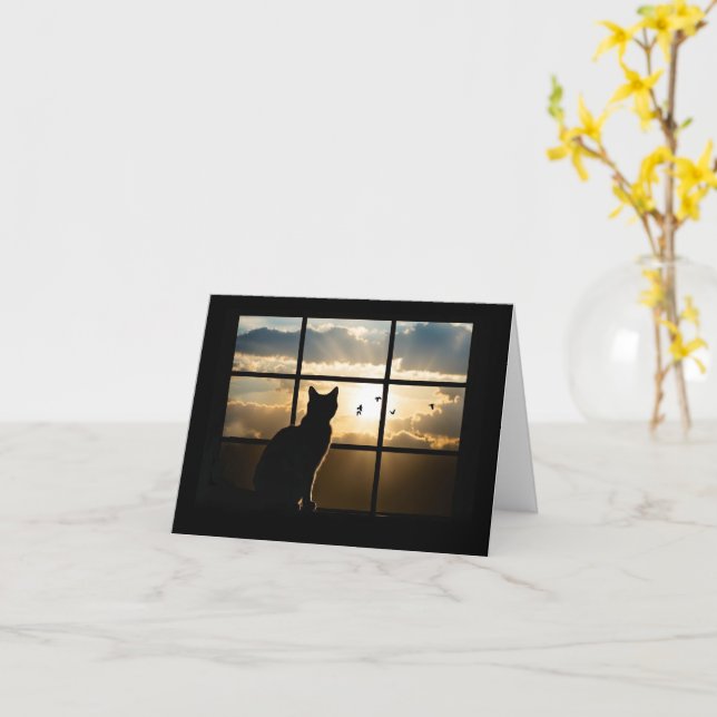 Tarjeta Cat Sympathy Loss of Cat with Beautiful Silhouette (flor amarilla)