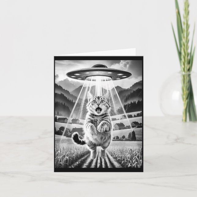 Tarjeta Cat Ufo Alien Abduction Funny Graphic Tees Men Wom (Anverso)