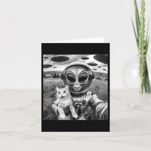 Tarjeta Cat Ufo Selfie Cat Alien Abducción Graciosa Regalo