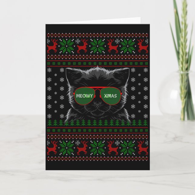 Tarjeta Cat Ugly Christmas Sweater Style Funny Cat Xmas Pa (Anverso)