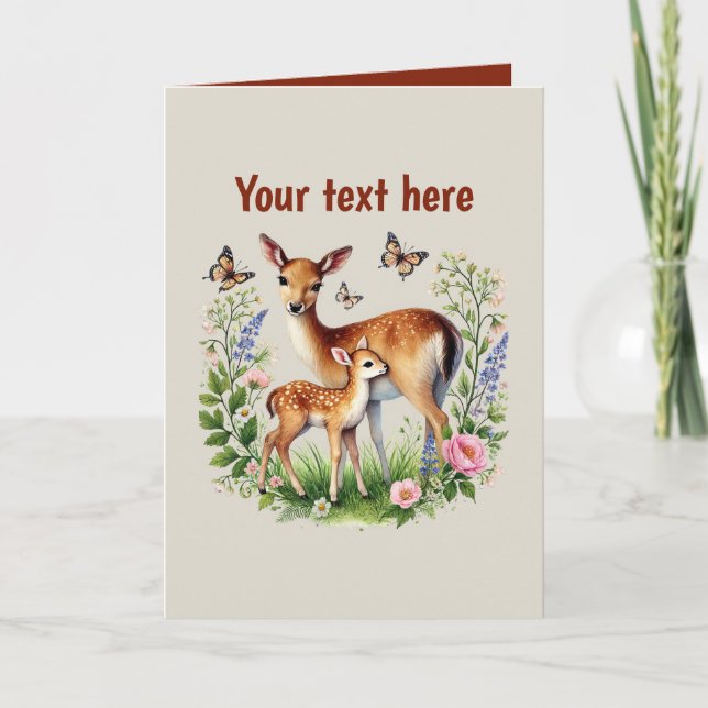 Tarjeta Cata Mamá bebé venado de personalizable (Anverso)