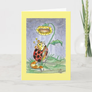 Tarjeta CatABug Cat Ladybug Sunflower Umbrella Art