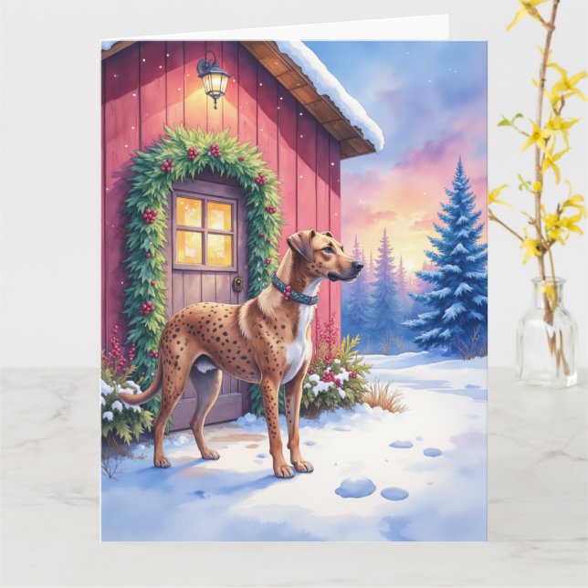 Tarjeta Catahoula Leopard Dog Rustic Barn Christmas Art (flor amarilla)