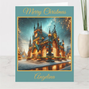 Tarjeta Catedral de navidades con luces brillantes