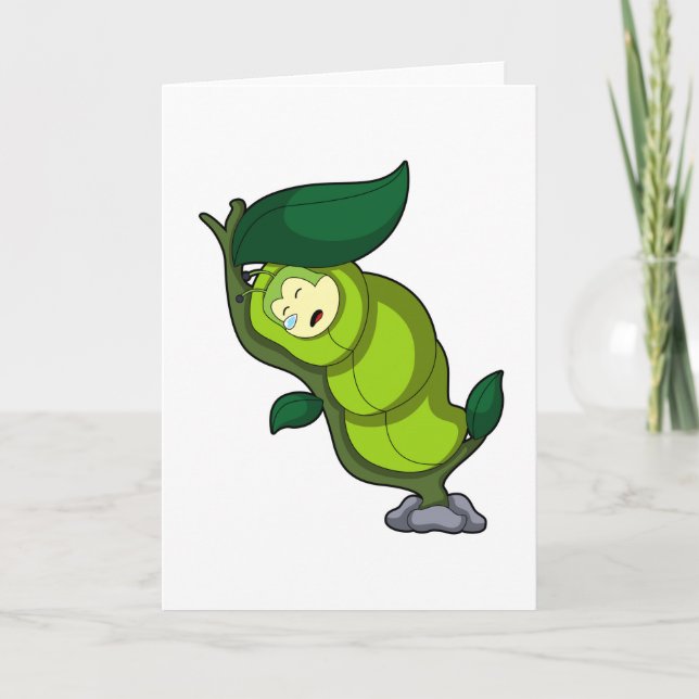 Tarjeta Caterpillar at Sleeping with Leaf (Anverso)