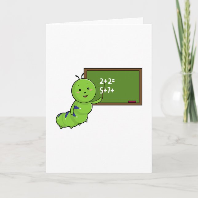 Tarjeta Caterpillar como maestro con pizarra (Anverso)