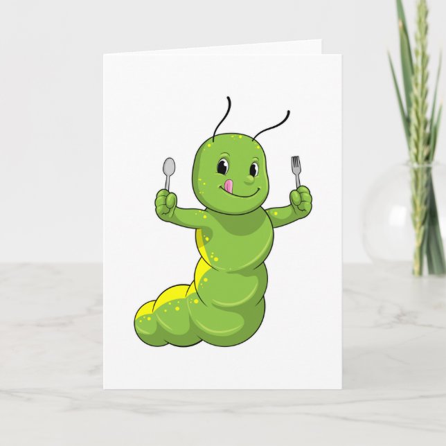 Tarjeta Caterpillar con cuchara y horquilla (Anverso)
