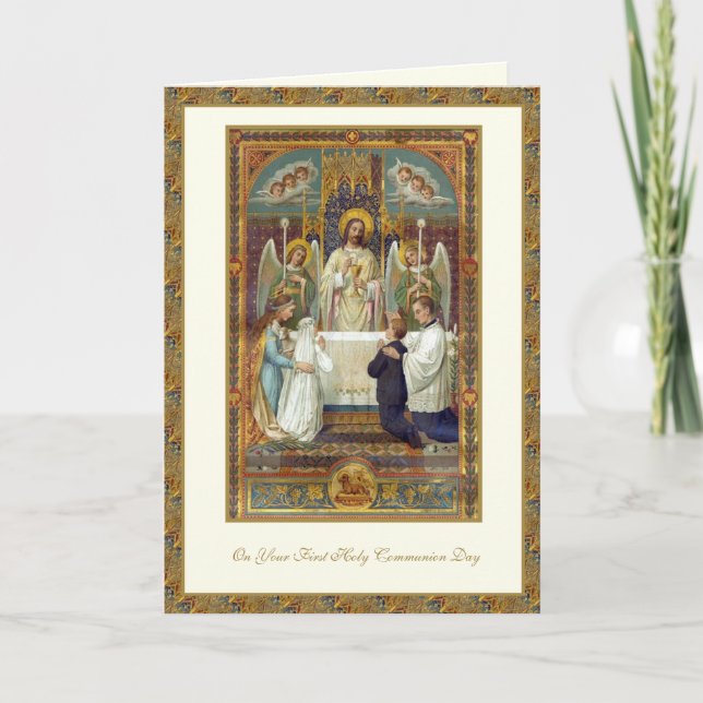 Tarjeta Catholic First Holy Communion Jesus Angels  (Anverso)