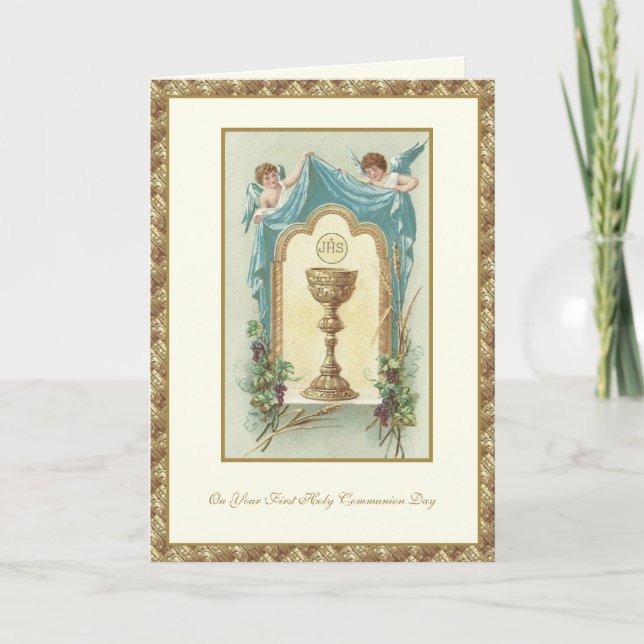 Tarjeta Catholic First Holy Communion Jesus Angels (Anverso)