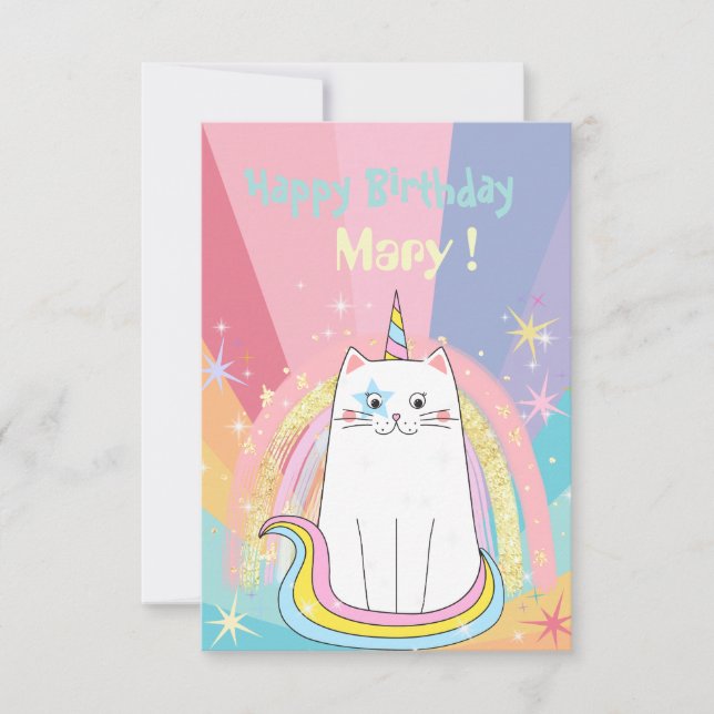 Tarjeta Caticorn Meow-Gical Happy Birthday Greet Card (Anverso)