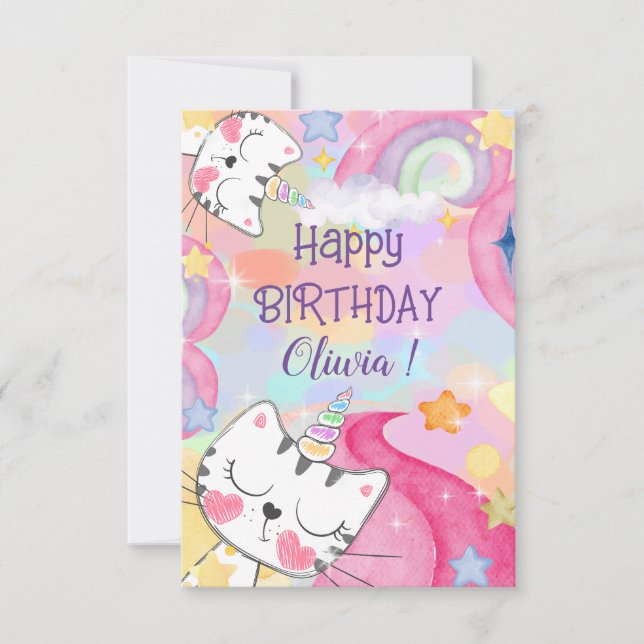 Tarjeta Caticorn Meow-Gical Happy Birthday Greet Card (Anverso)