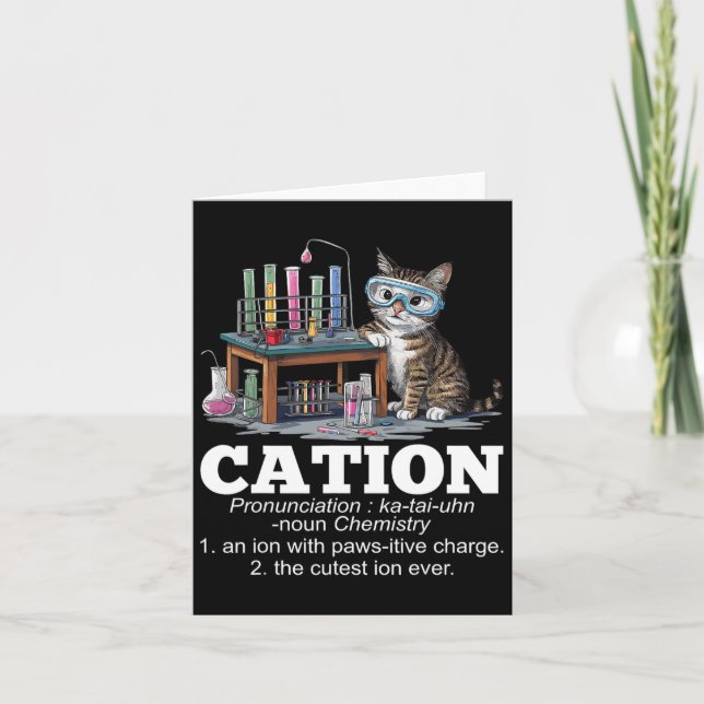 Tarjeta Cation Chemistry Teacher Cat Pun Fun (Anverso)