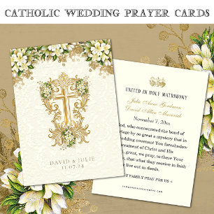 Tarjeta Católica Blanca Floral Dorada de Boda