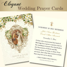 Tarjeta Católica Blanca Floral Dorada de Boda