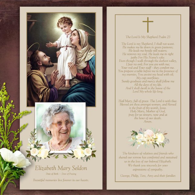 Tarjeta católica de agradecimiento a funeral (Catholic, Religious, Celebration of Life, In Loving Memory of, Forever in our hearts, funeral cards)