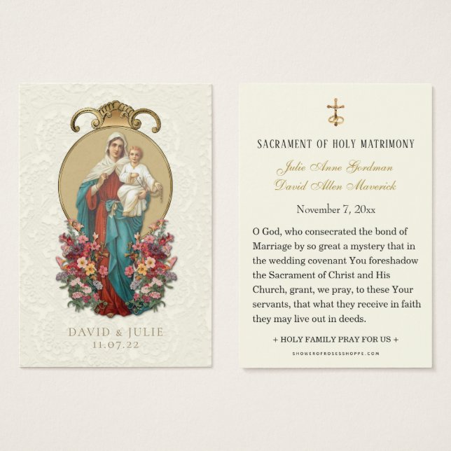 Tarjeta católica de boda de la Virgen María (Anverso y reverso)
