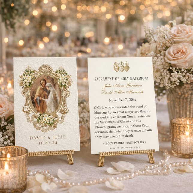Tarjeta Católica de Boda Floral Dorada (Subido por el creador)