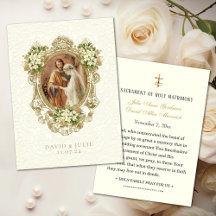 Tarjeta Católica de Boda Floral Dorada