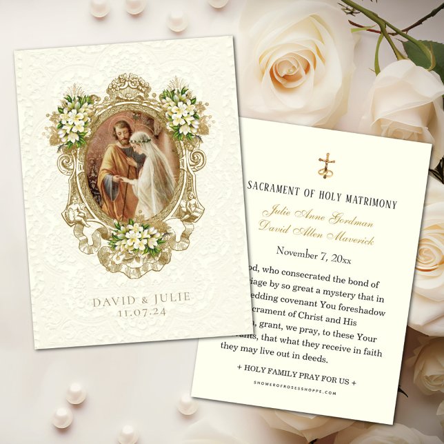 Tarjeta Católica de Boda Floral Dorada (Subido por el creador)