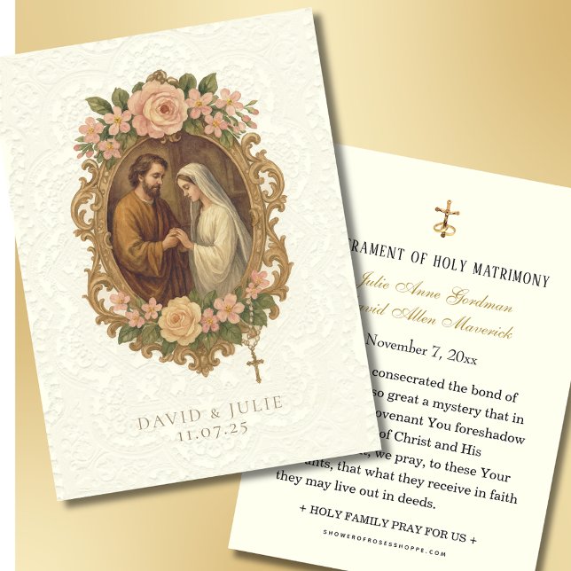 Tarjeta Católica de Boda Floral Dorada (Subido por el creador)