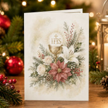 Tarjeta católica de Navidad eucarística floral