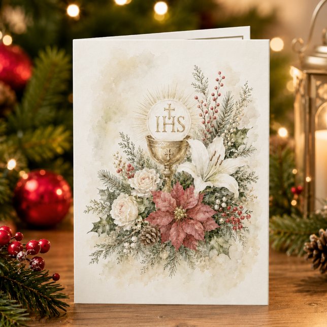 Tarjeta católica de Navidad eucarística floral (Subido por el creador)