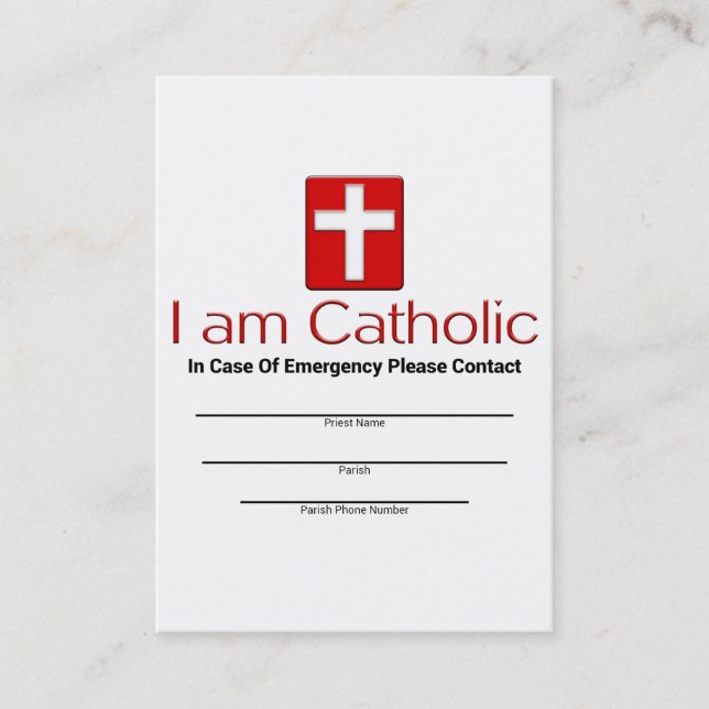 Tarjeta católica del contacto de la emergencia (Anverso)