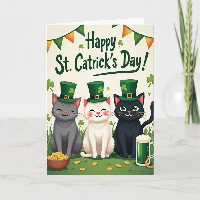 Tarjeta Cats St Catricks Day Fun Card (Anverso)
