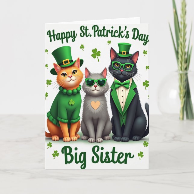 Tarjeta Cats St Patricks Day Big Sister Card (Anverso)