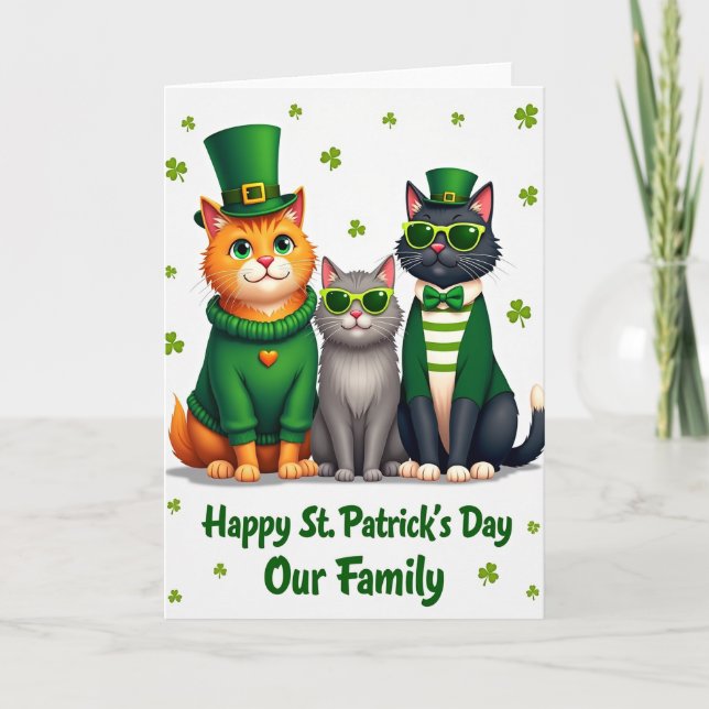 Tarjeta Cats St Patricks Day Family Card (Anverso)