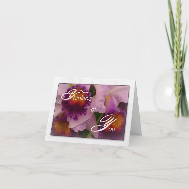 Tarjeta Cattleya Hybrid Orchid Thinking of You Note Card (Anverso)