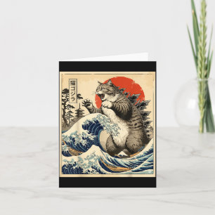 Tarjeta Catzilla Arte Japonés Amante de los Gatos Estampad