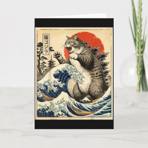Tarjeta Catzilla Arte Japonés Amante de los Gatos Estampad