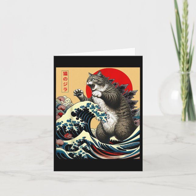 Tarjeta Catzilla Cat Arte Japonés Gracioso Regalos De Gato (Anverso)