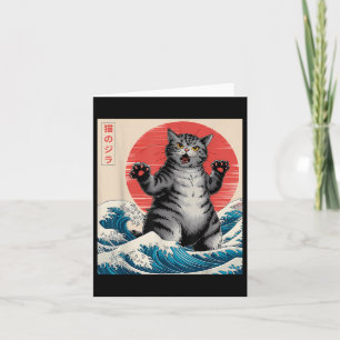 Tarjeta Catzilla Cat Arte Japonés Gracioso Regalos De Gato
