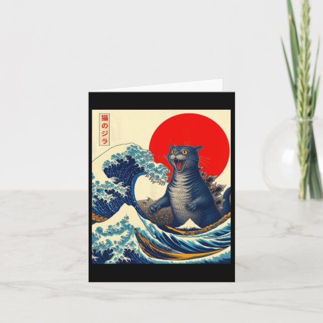 Tarjeta Catzilla Cat Arte Japonés Gracioso Regalos De Gato (Anverso)