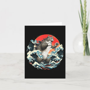 Tarjeta Catzilla Cat Arte Japonés Gran Ola De Arte Para Ho