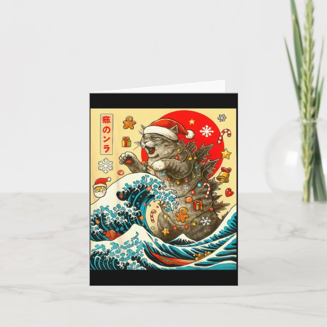 Tarjeta Catzilla Cat Japanese Art Funny Xmas For Men Women (Anverso)