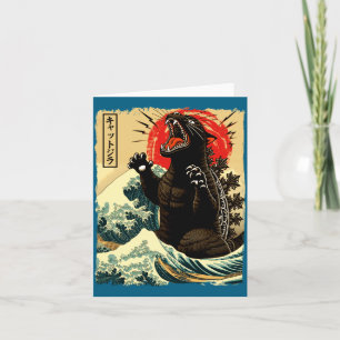 Tarjeta Catzilla Divertido Estilo Japonés