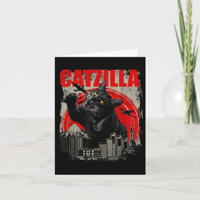 Tarjeta Catzilla - Funny Cat Lover Kitten Short Slee (Anverso)