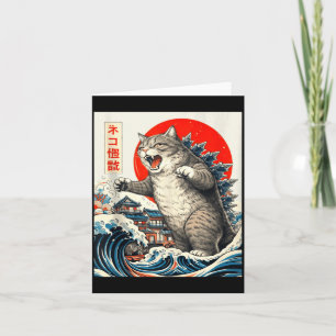 Tarjeta Catzilla gato arte japonés divertido gráfico para