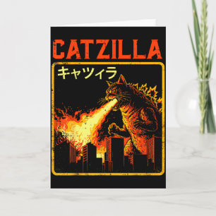 Tarjeta Catzilla Gato Monstruo Divertido Parodia Japonesa