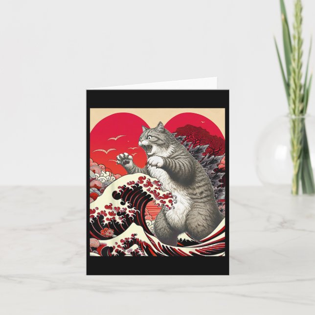 Tarjeta Catzilla Gato San Valentín Arte Japonés Regalo Div (Anverso)