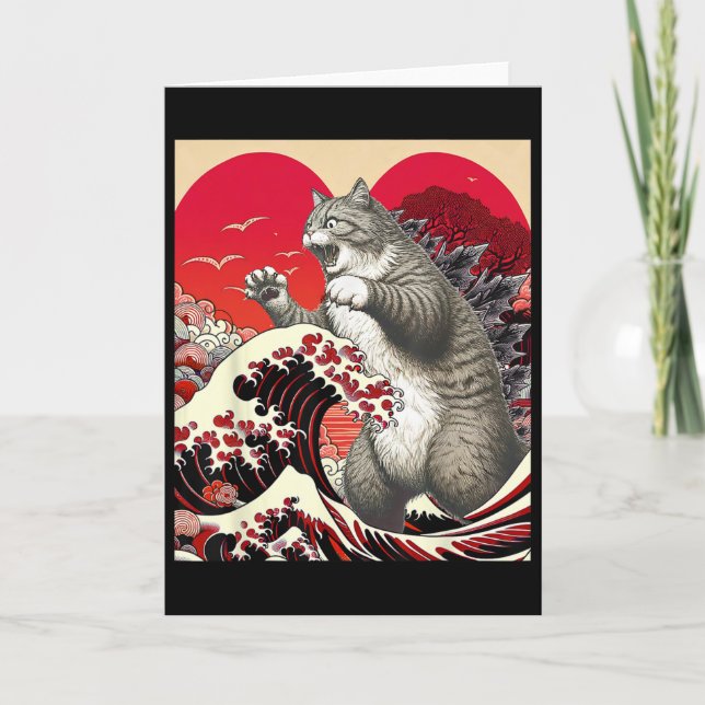 Tarjeta Catzilla Gato San Valentín Arte Japonés Regalo Div (Anverso)