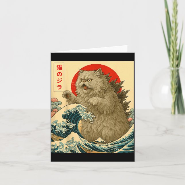 Tarjeta Catzilla Persian Cat Japanese Art For Men Women Ki (Anverso)
