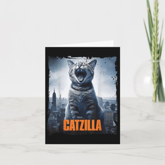 Tarjeta Catzilla Roarando por el kit de monstruos para gat (Anverso)