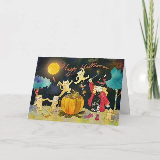 Tarjeta Cauldron mágico de Little Witch:¡Feliz Halloween! (Anverso)