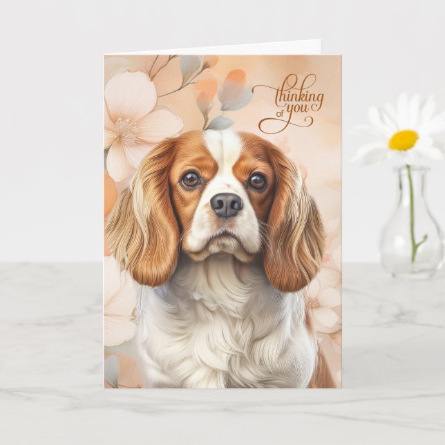 Tarjeta Cavalier King Charles Dog Blossoms Thinking of You (Planta pequeña)