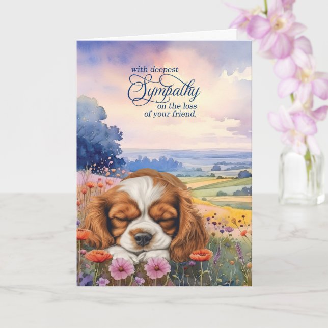 Tarjeta Cavalier King Charles Dog Wildflowers Pet Sympathy (Orquídea)